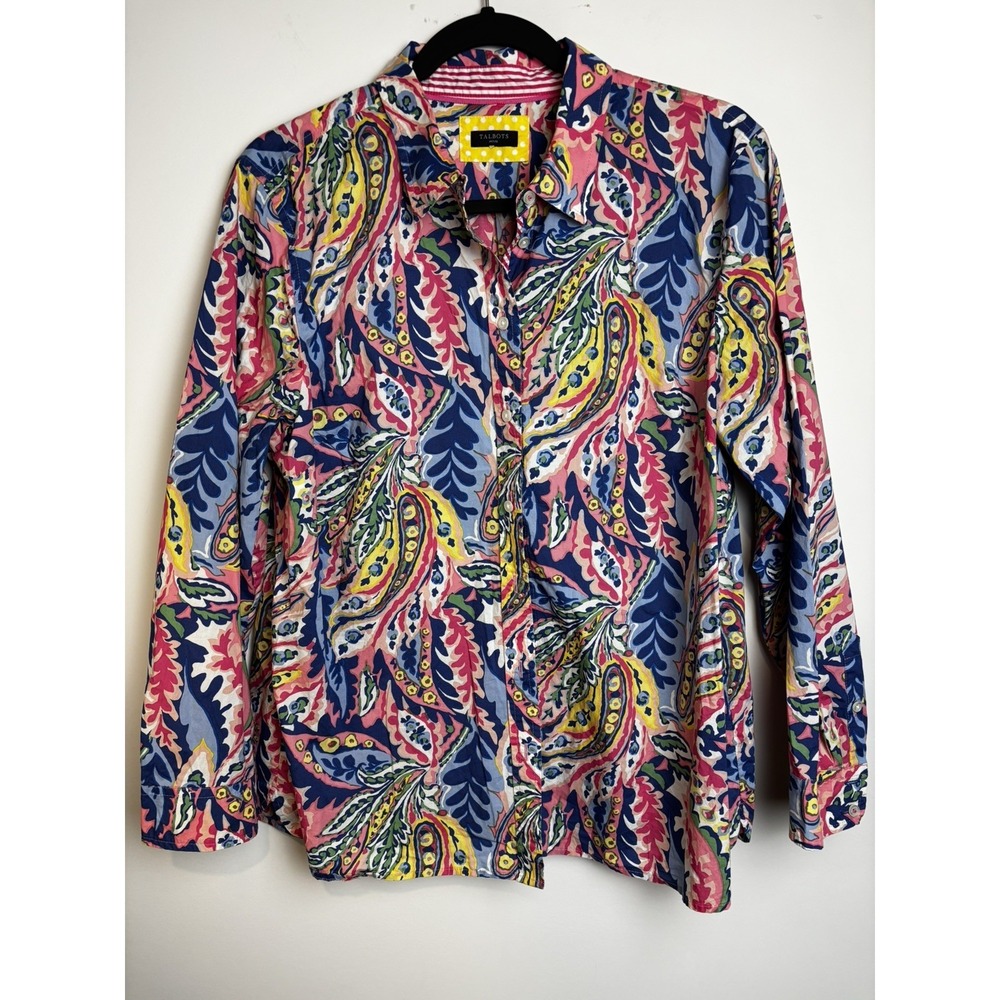 Talbots Women's Petite XLP Multicolor summer bold Novelty Cotton Collared Button - Picture 2 of 9